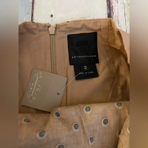 Anna Sui x Anthropologie Dots After Six Skirt, Tan/Black, Size 2, NWT - Picture 2 of 10